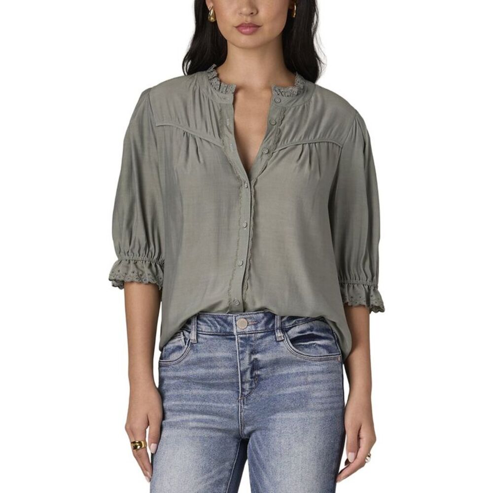 Wit & Wisdom Womens  Eyelet Woven Top, Green